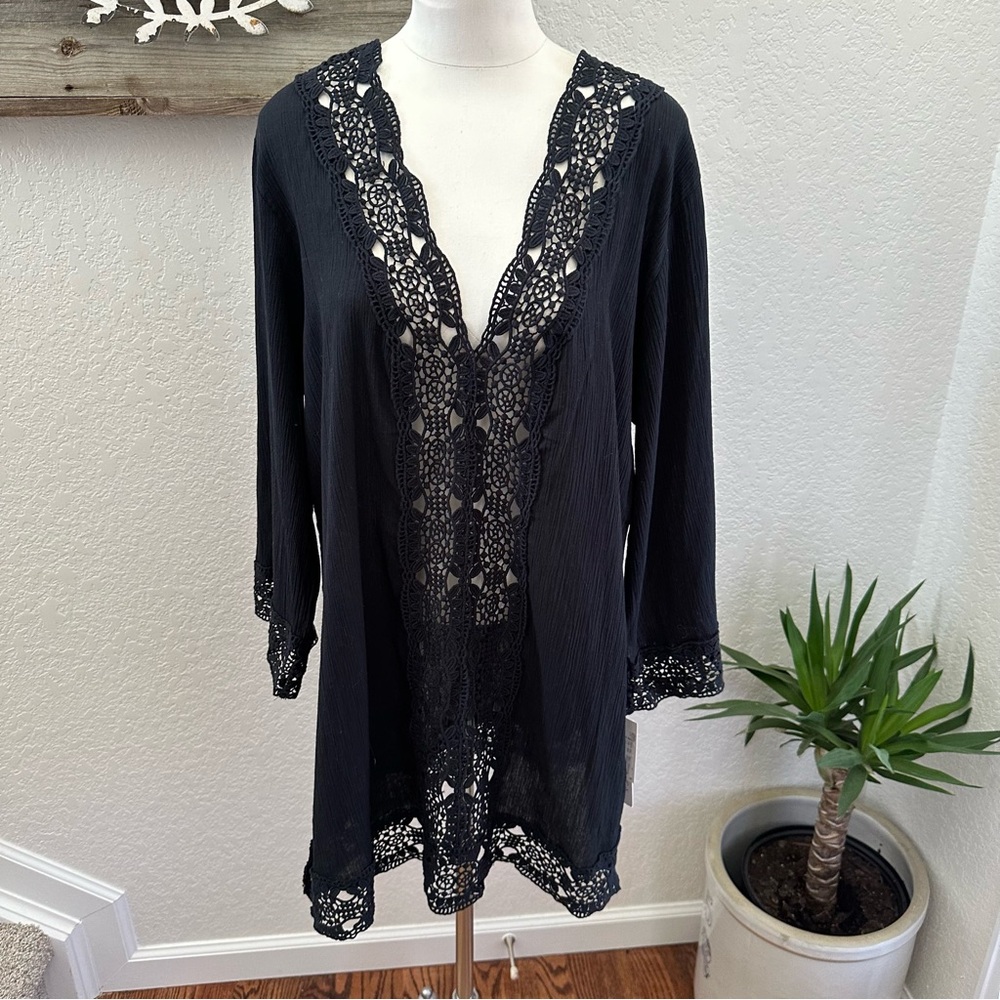 La Blanca resortwear black cotton beach pool swimsuit coverup size XL NWT